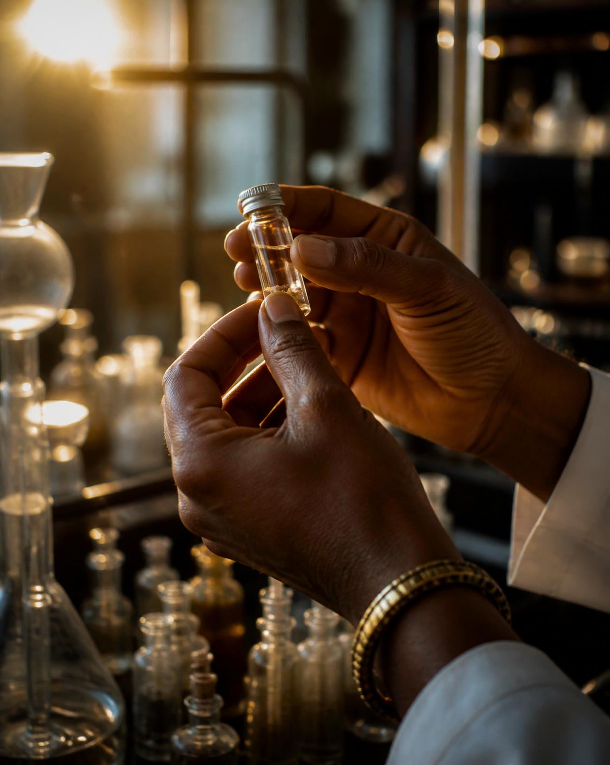 A clinician examining a biomarker vial