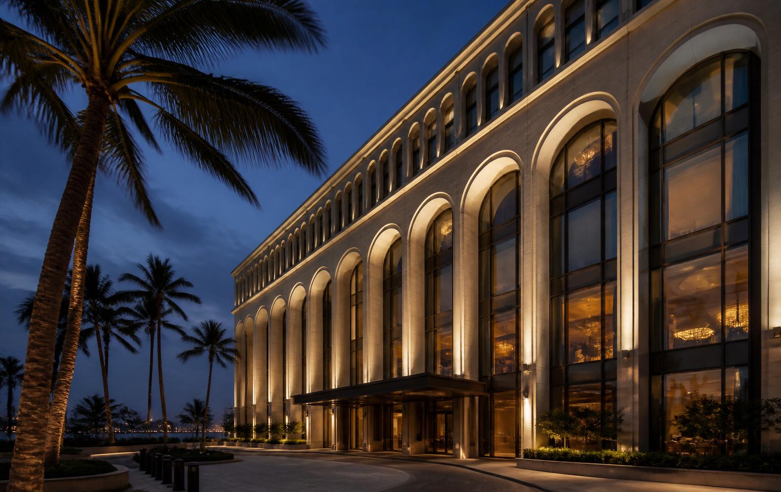 Fairmont Mumbai exterior at blue hour